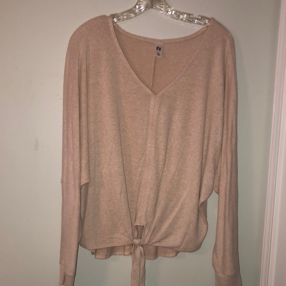 Women's Beige V-Neck Tie-Front Top
